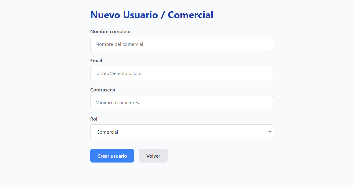 Alta de nuevo comercial en el gestor